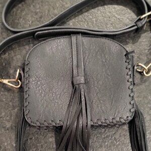 Bolsa Crossbody Women's Black Clutch or Crossbody Bag with Tassels, 100% PULeath